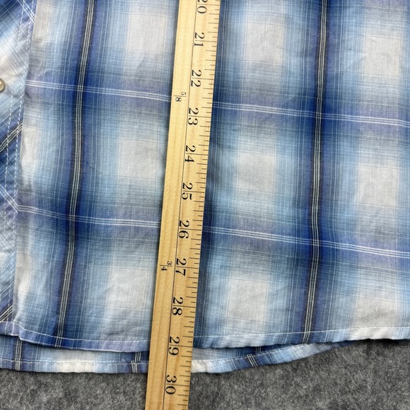 Wrangler Western Fashion Snap Shirt Plaid Blue White Men 2X Big Grande Fort - Picture 3 of 8